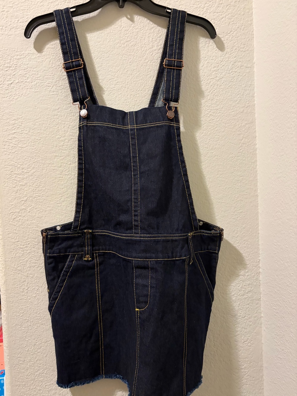 London Jean Dark Indigo Denim Overall Skirt with Adjustable Straps, Sz L